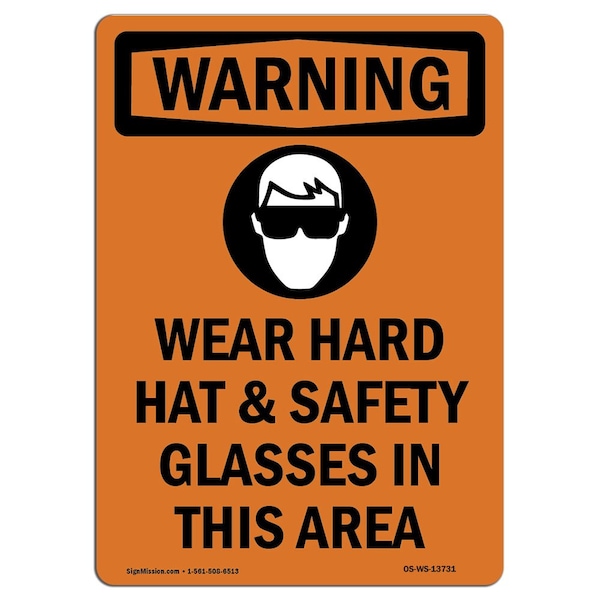Signmission OSHA WARNING Sign, Wear Hard Hat And W/ Symbol, 10in X 7in Rigid Plastic, 7" W, 10" H, Portrait OS-WS-P-710-V-13731 - main